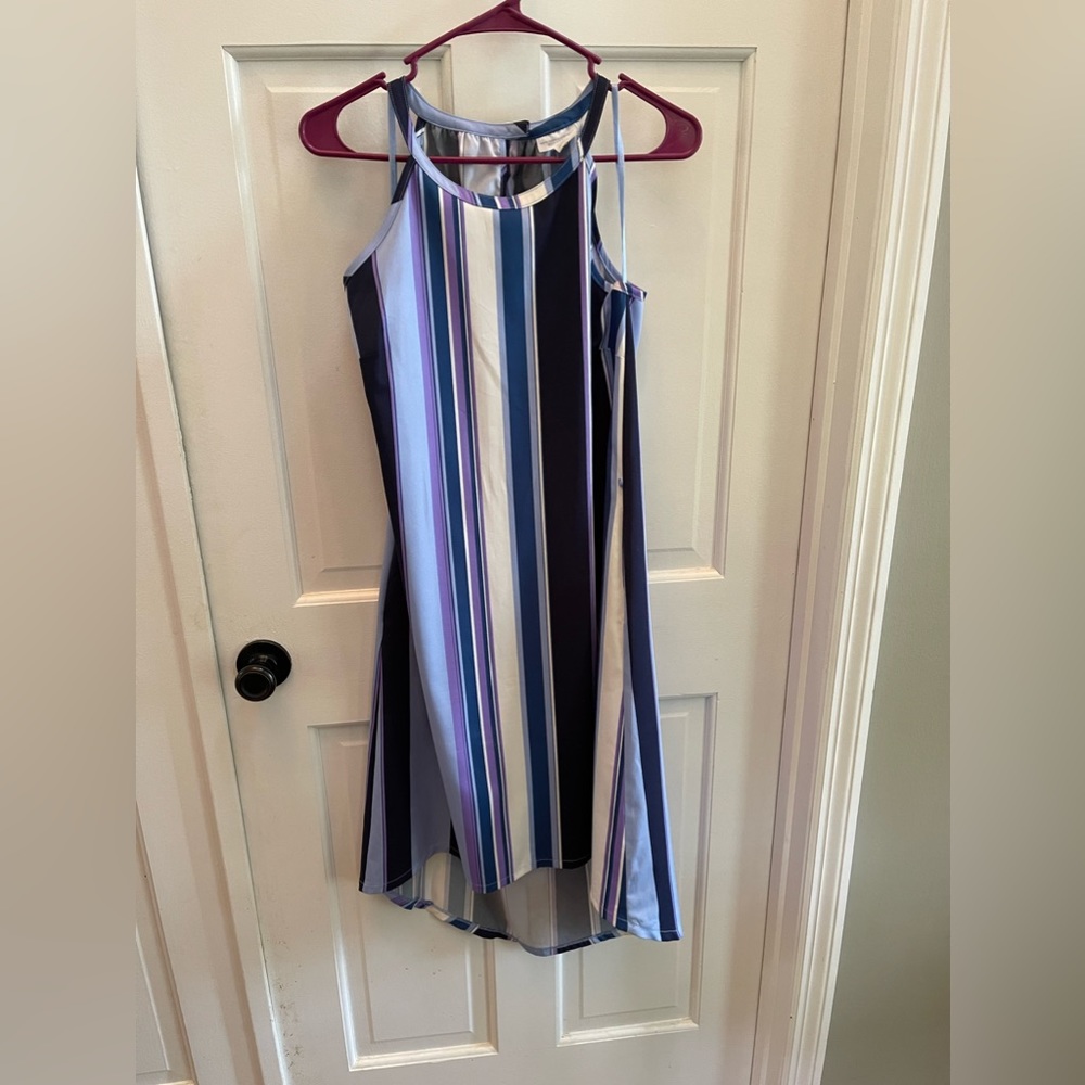 Halter top high low striped dress, size M